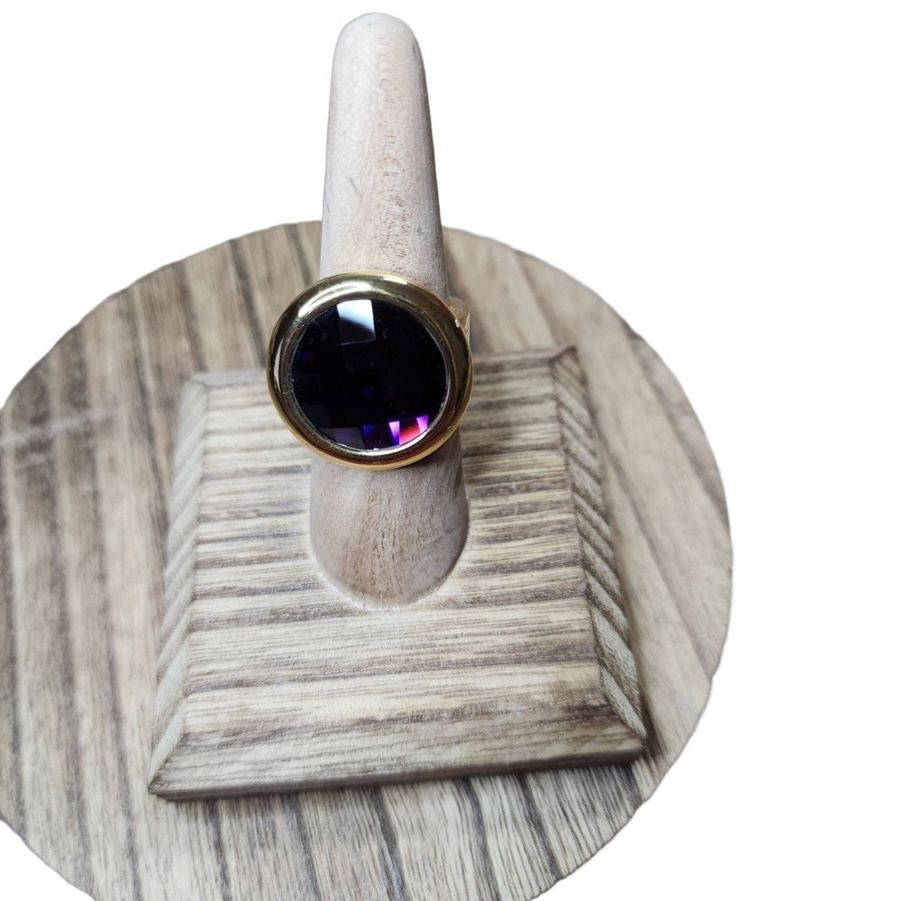 Purple Faceted CZ Statement Ring 18K Gold-Plated Stainless Steel Size 7.5